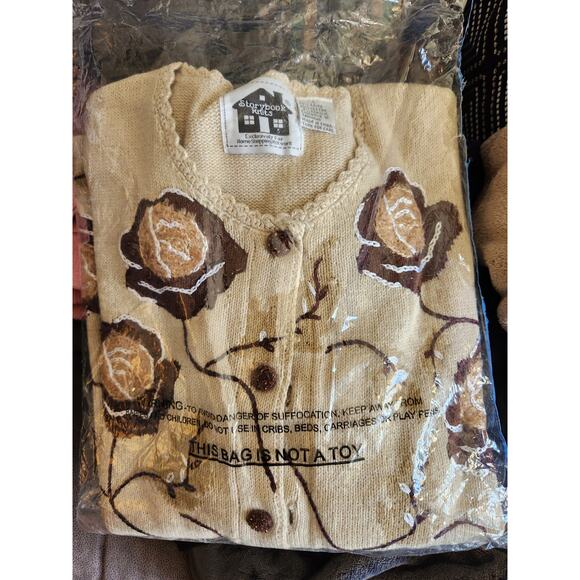 Storybook Knits Button Sweater Brown Floral NWT Women Size Large - Picture 6 of 8